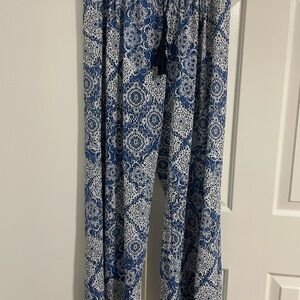Blue and White Patterned Women's Trousers